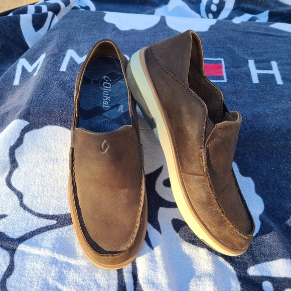 Men's Olukai Kalia brown Leather Slip-OnShoe Collapsible Heel - Picture 2 of 10